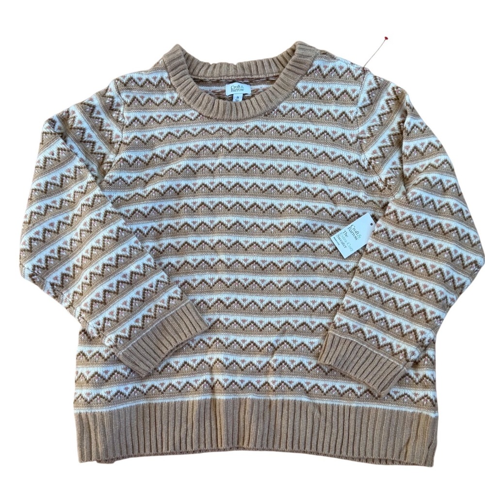 Womens 2X Fair Isle Extra-Cozy Sweater Camel Cream Nordic Grandma core cottage